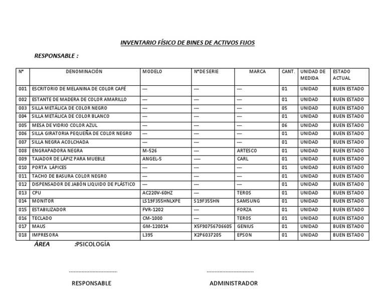 Modelo de Inventario Físico de Bienes de Activos Fijos