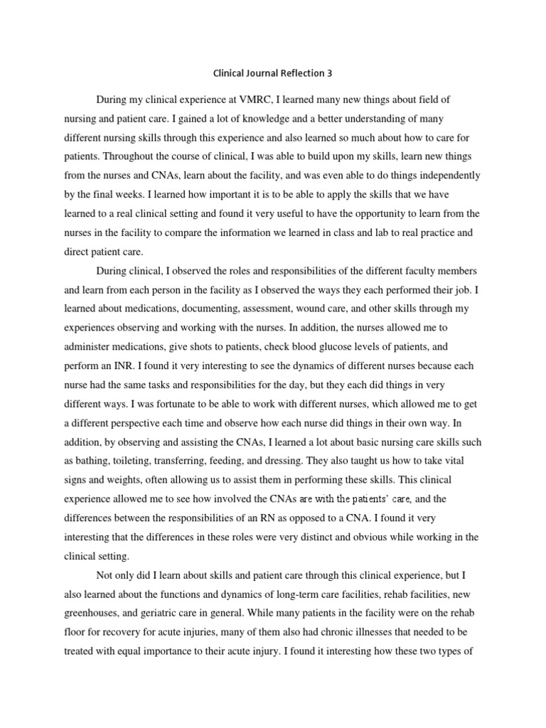 Clinical Reflection on Nursing Experience | PDF | Nursing Home Care ...