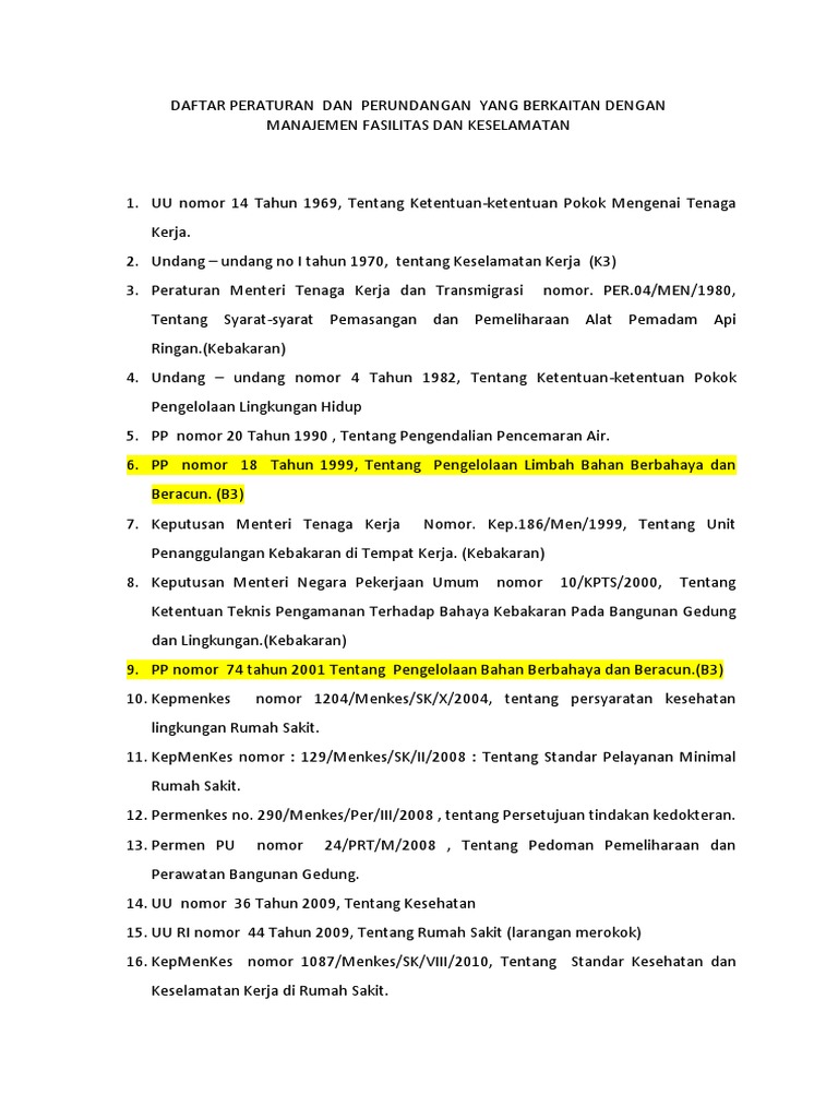 Daftar Peraturan Dan Perundangan Yang Berkaitan Dengan