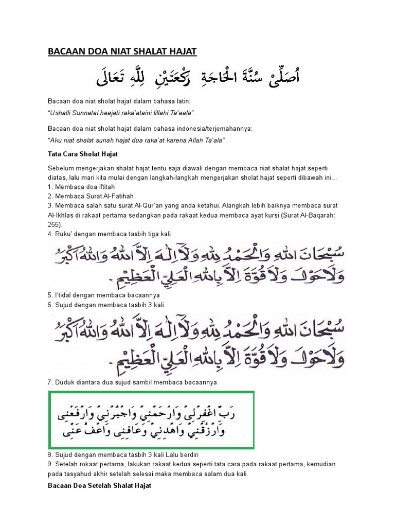 Bacaan Doa Niat Shalat Hajat Pdf