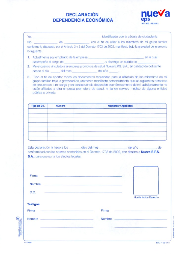 Declaraci n Dependencia Economica PDF