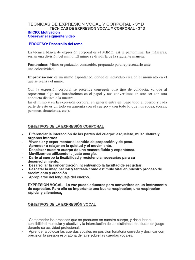 Técnicas de Expresión Vocal y Corporal | PDF | Lenguaje corporal ...