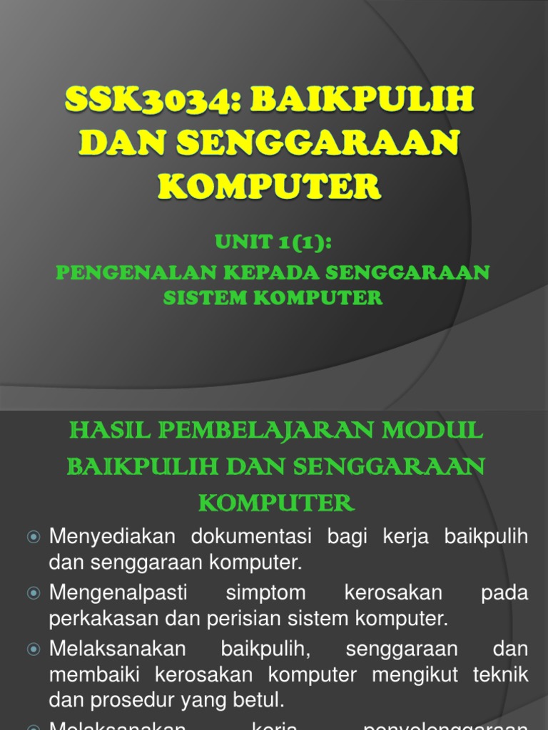1 1 Pengenalan  Kepada Senggaraan Sistem  Komputer  1 1 Pengenalan  Kepada Senggaraan Sistem  Komputer
