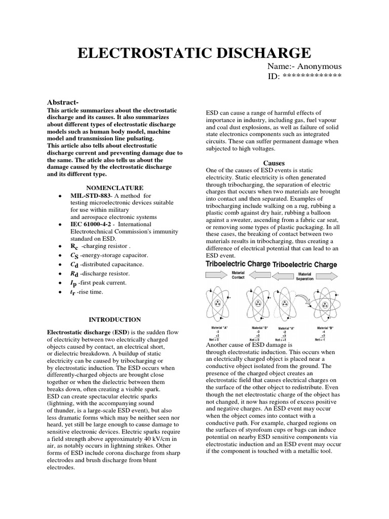 A Comprehensive Overview of Electrostatic Discharge Causes, Types