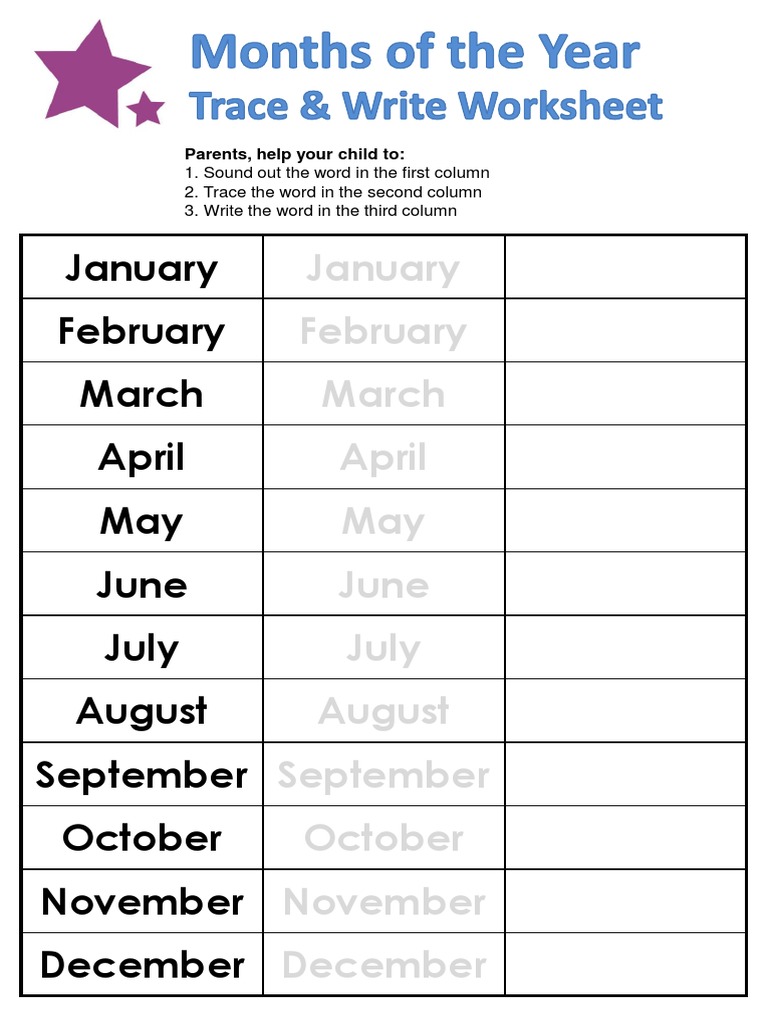 Months Of The Year Worksheet Free