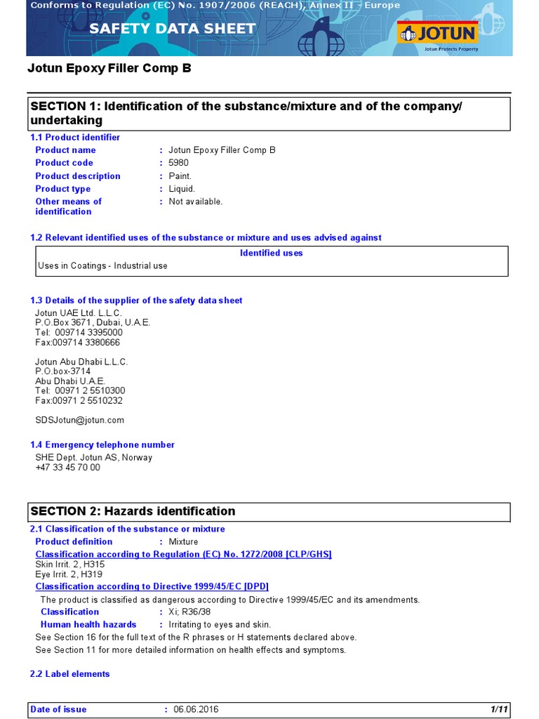 Jotun Epoxy Filler Comp B PDF Personal Protective Equipment Toxicity