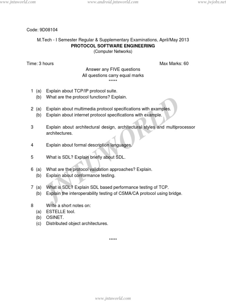 M.Tech Protocol Software Engineering Exam | PDF