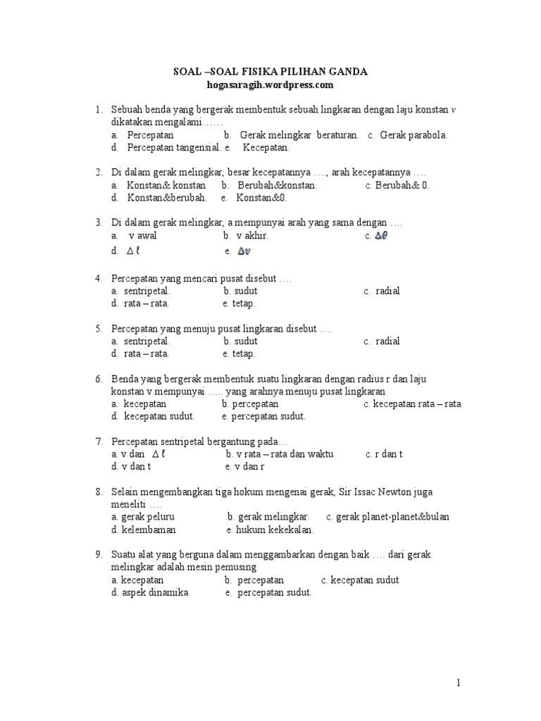 Latihan Soal Pilihan Ganda Fisika Dasar Untuk Ujian