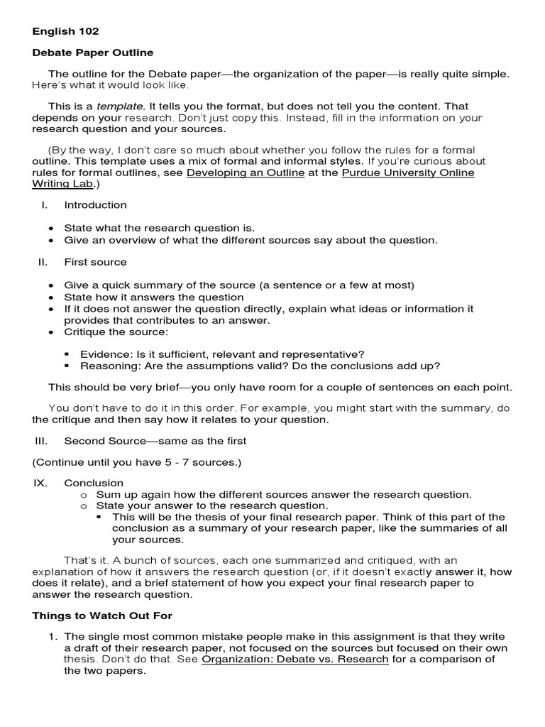 English 23 DEBATE Outline  Essays  Argument