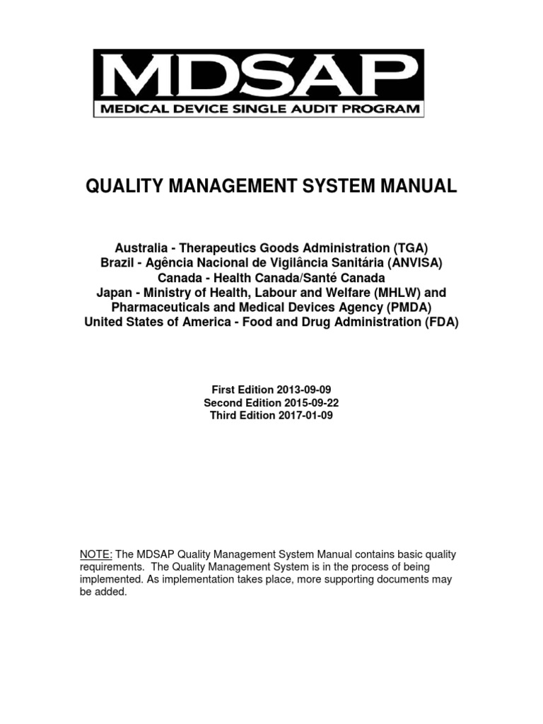 MDSAP Quality Management System Manual | PDF | Quality Management ...