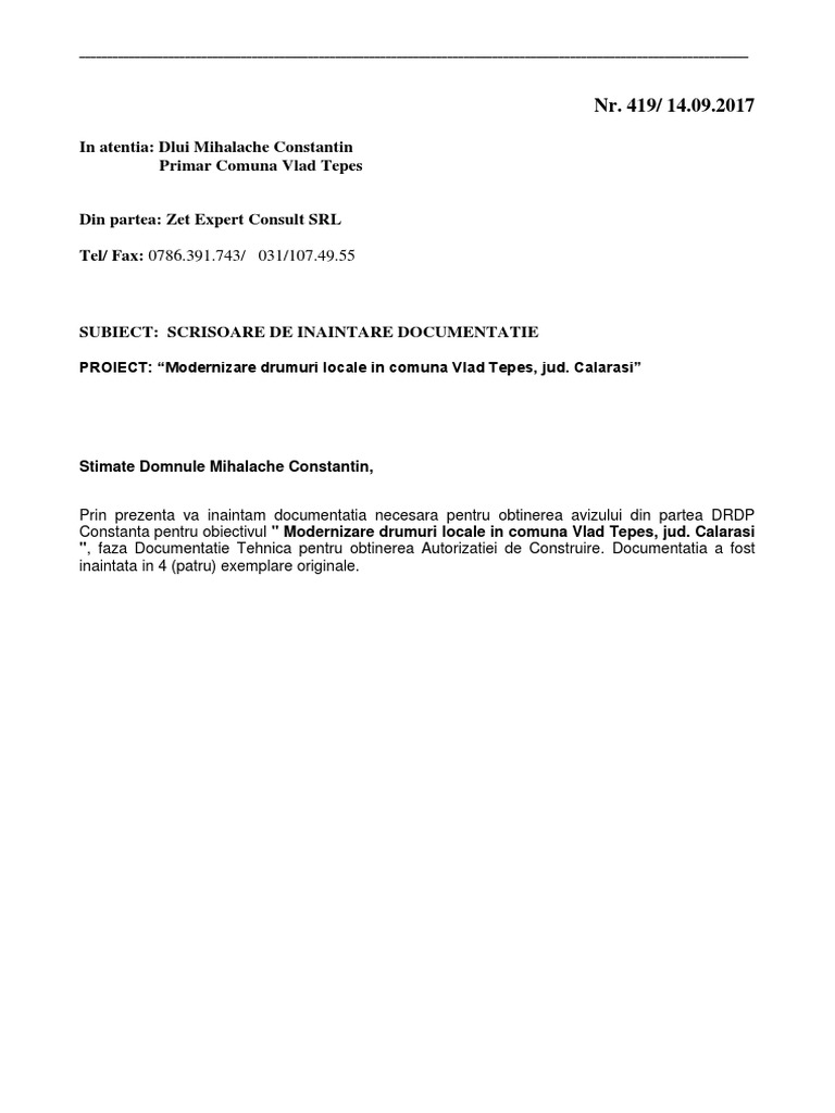 Adresa Inaintare Model Tepes | PDF