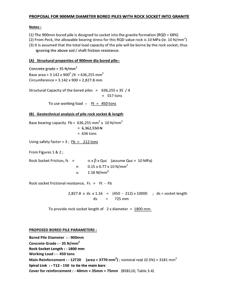Rock Socket Design for 900mm Piles | PDF | Technology & Engineering