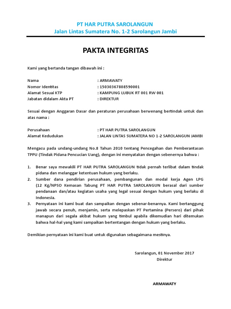 Pakta integritas lamaran kerja Bagi peserta yang sudah mengupload berkas dengan format lama bisa memperbaruhi pakta integritas saja dan dikirimkan ke email pkpaumkacid muhammadarfinataumkacid.