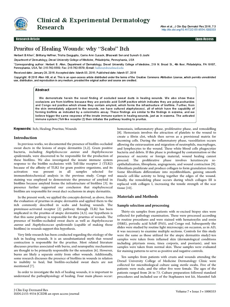 Clinical & Experimental Dermatology Research: Pruritus of Healing ...