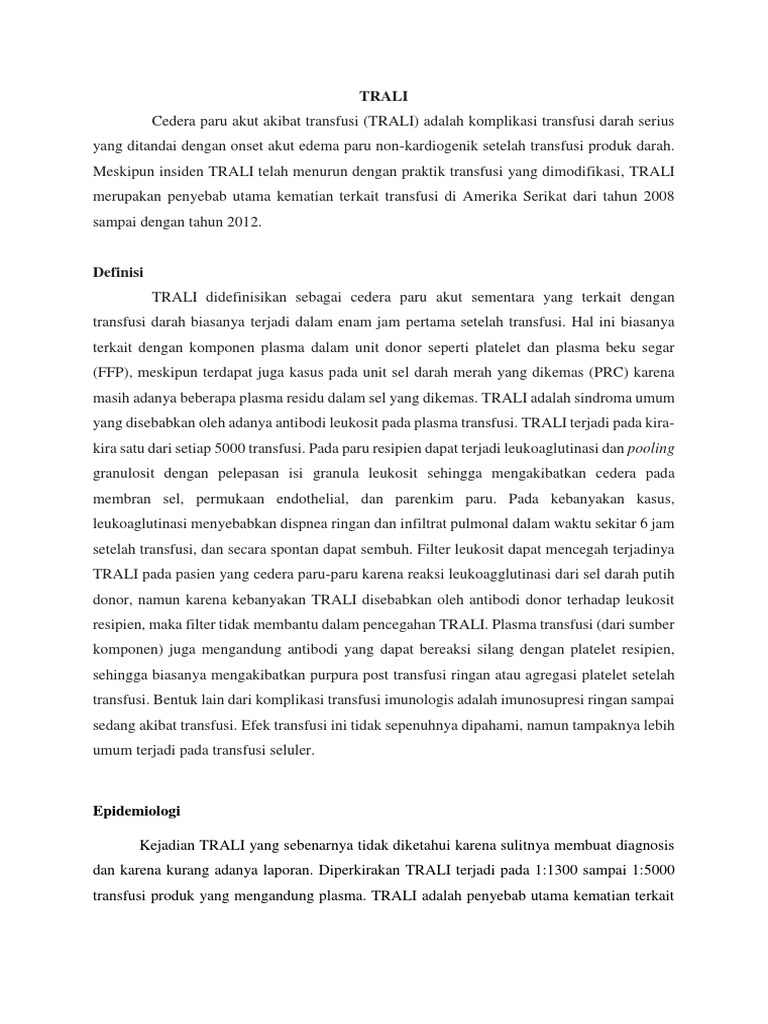 Pengelolaan dan Diagnosis TRALI | PDF