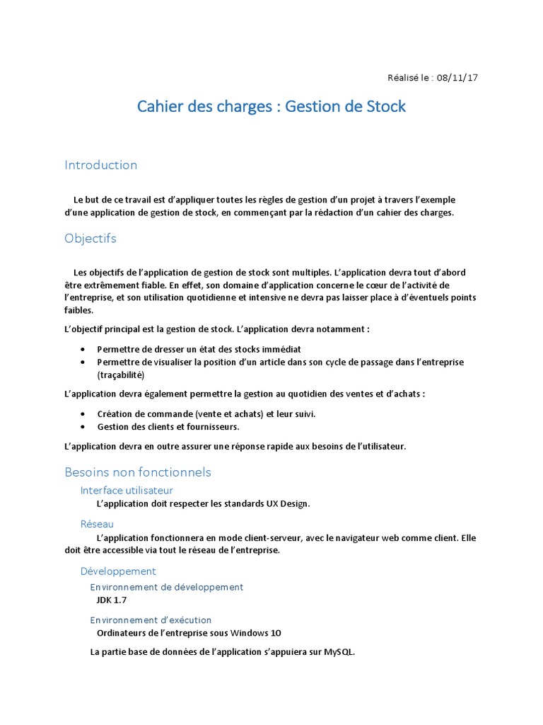 Cahier des charges  Gestion de Stock  Application  Inventaire