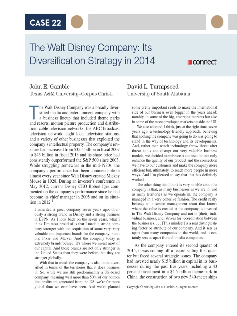 Case 7 The Walt Disney Company Its Diversification Strategy in 2014 PDF ...