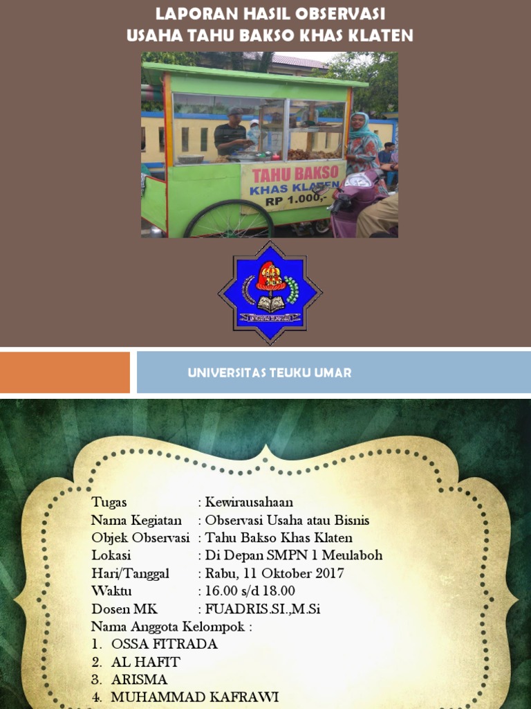 Laporan Hasil Observasi Usaha Tahu Bakso Khas Klaten