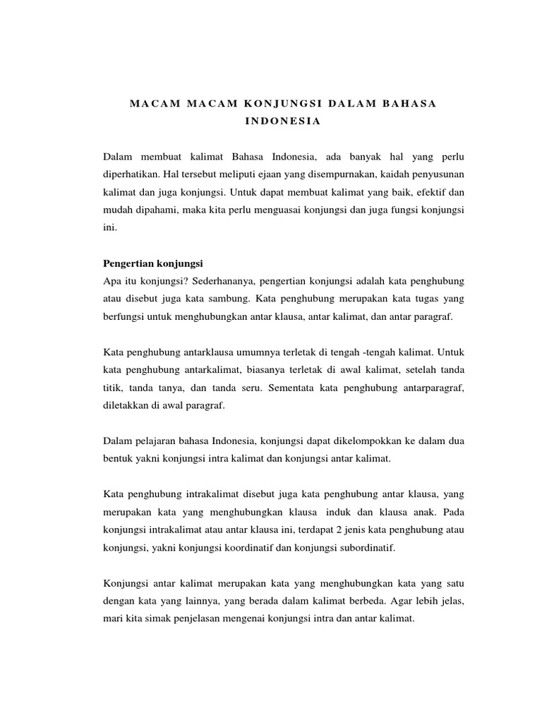 Kata Sambung Dalam Bahasa Indonesia - Untaian Kata 2019