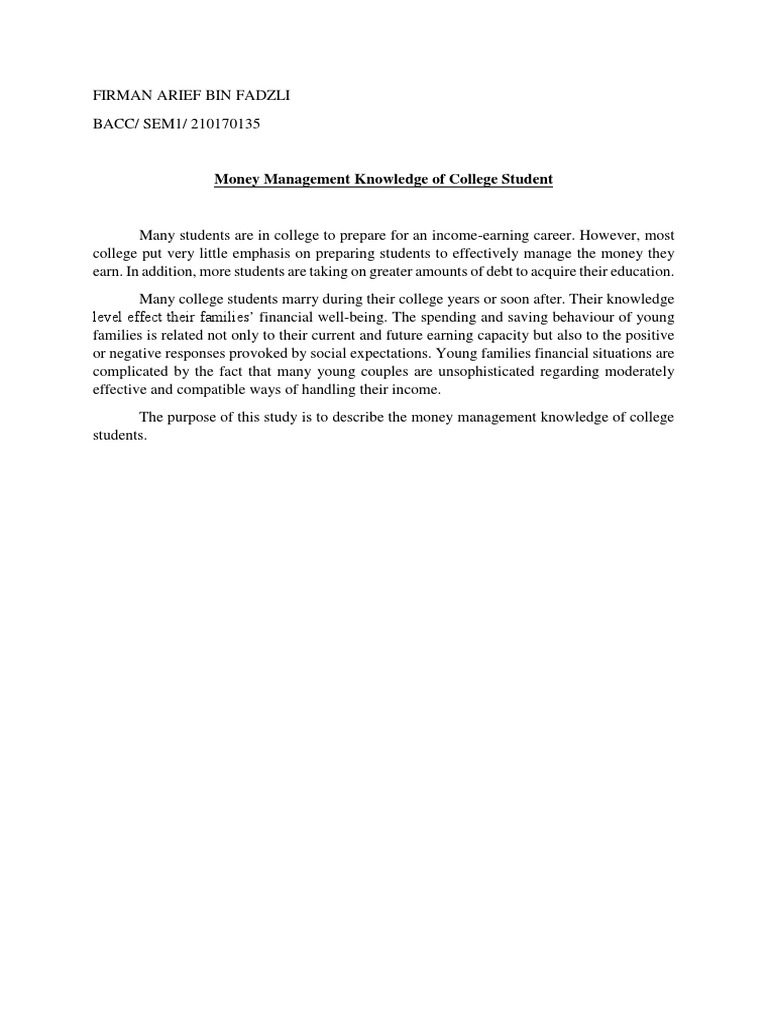 Money Management Knowledge of College Student PDF