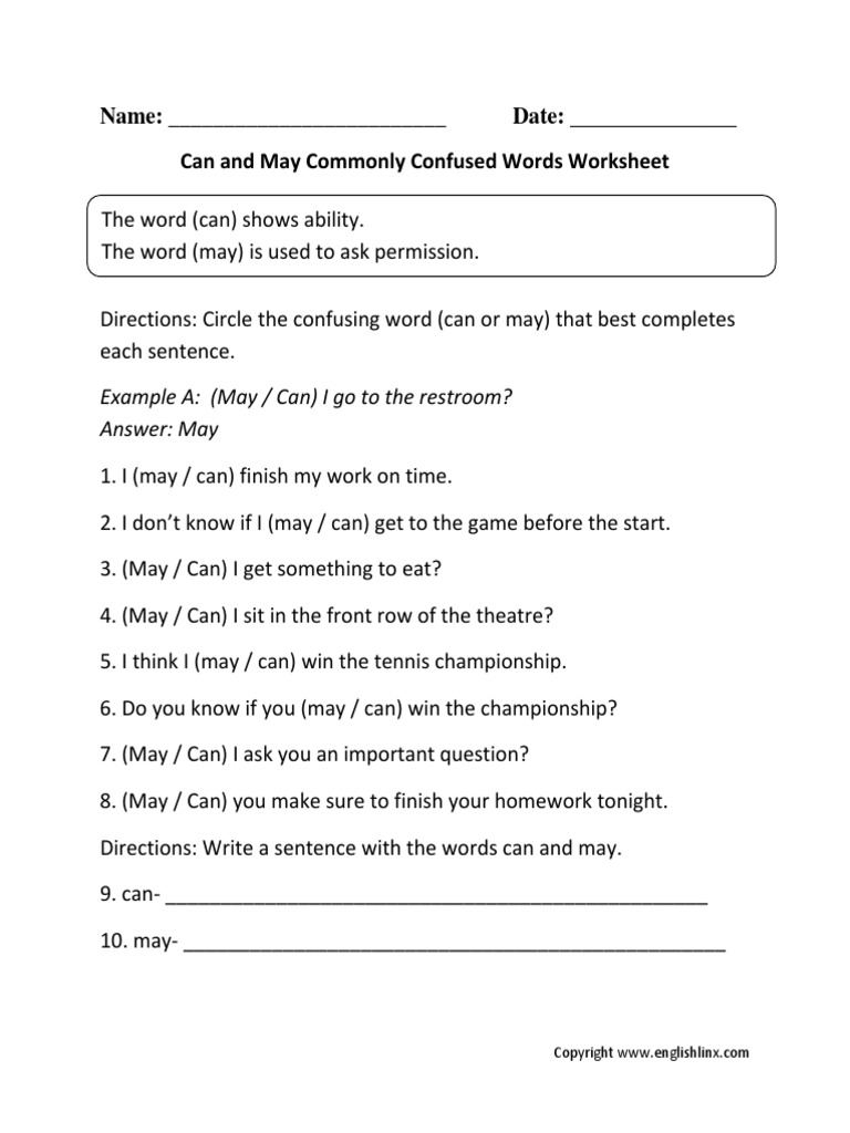 Can and May Worksheet | Question | Grammar