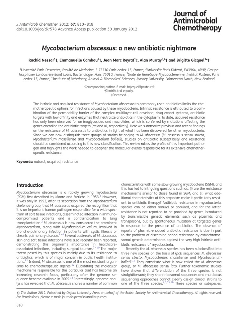 Mycobacterium abscessus Antibiotic Resistance | PDF | Antimicrobial ...