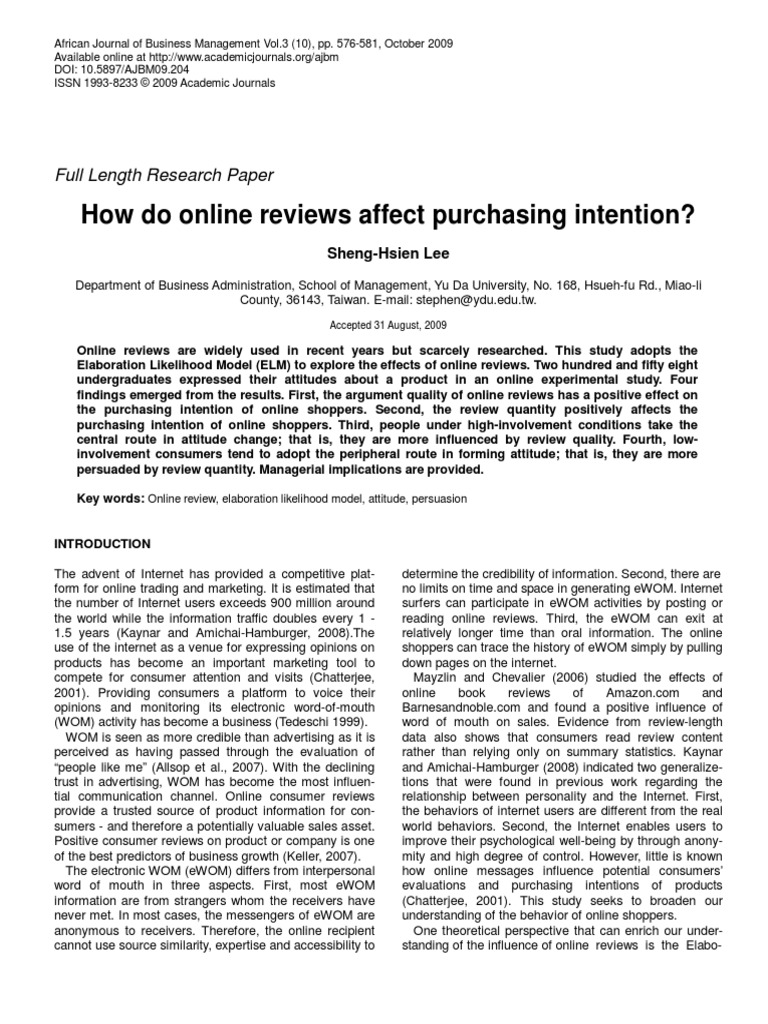 03how Do Online Reviews Affect Purchasing Intention | PDF | Attitude ...