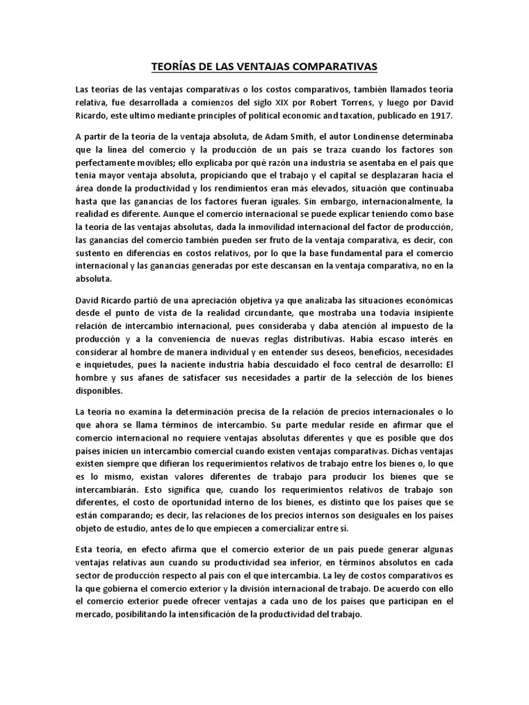 Teorías de Las Ventajas Comparativas | PDF | Ventaja comparativa | El ...