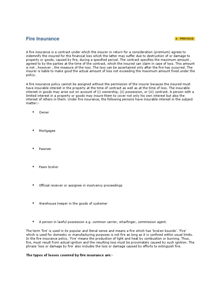 Overview of Fire Insurance Policies | PDF | Property Insurance | Insurance