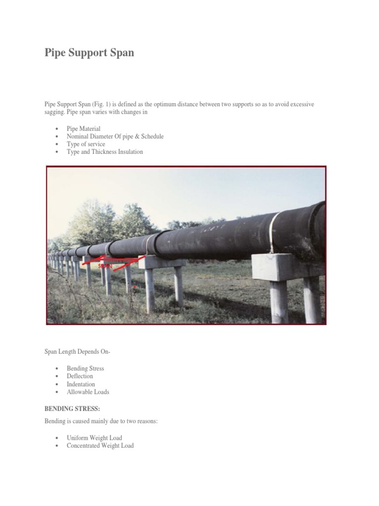 Pipe Support Span PDF Pipe (Fluid Conveyance) Bending