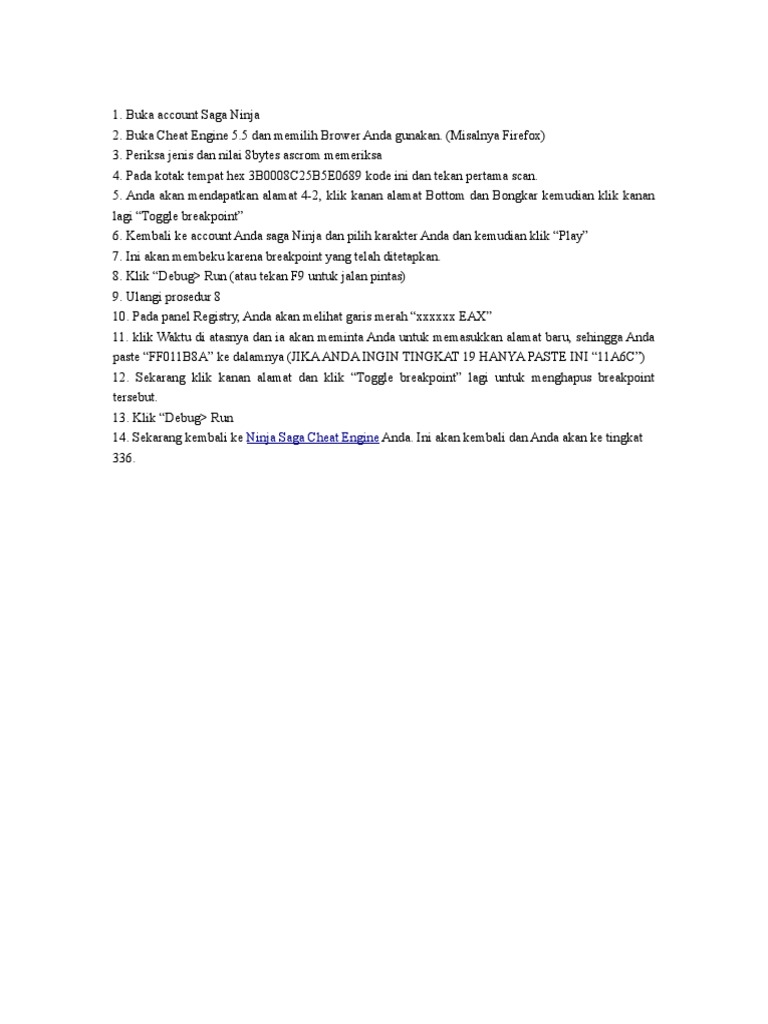 Ninja Saga Cheat Engine | PDF | Komputer