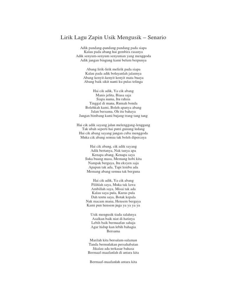 Lirik Lagu Zapin Usik Mengusik