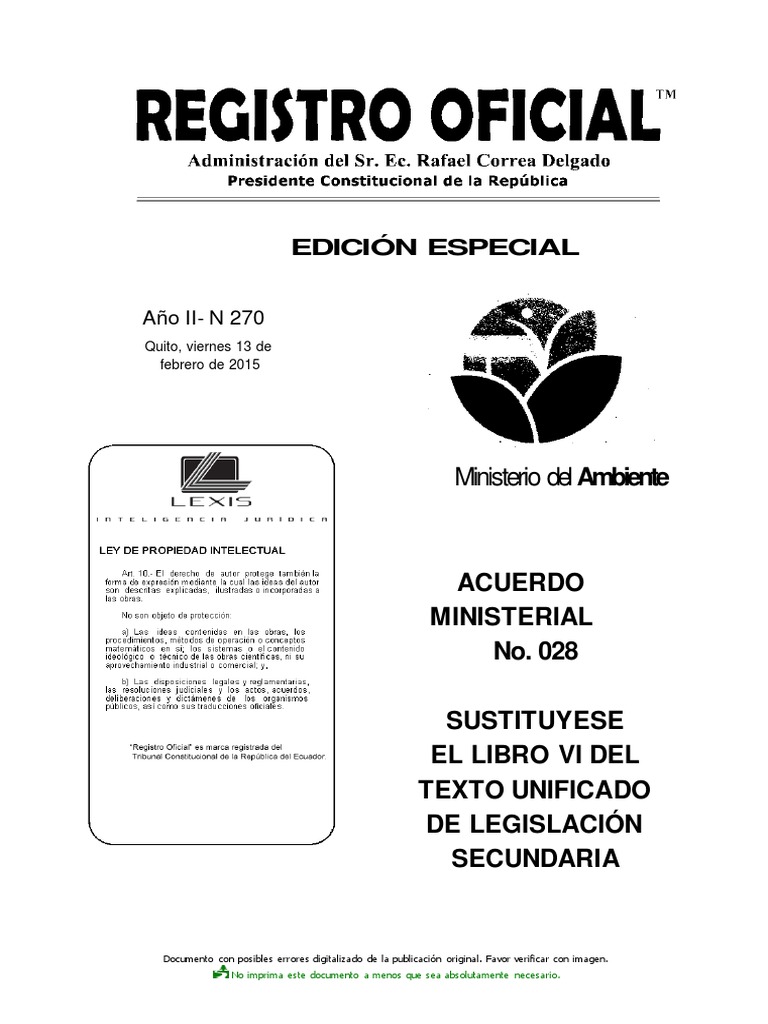 Acuerdo Ministerial 028 Sustituye El Libro VI Del TULSMA | PDF ...