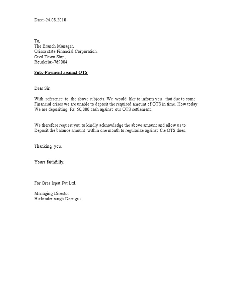 Sub:-Payment Against OTS | PDF