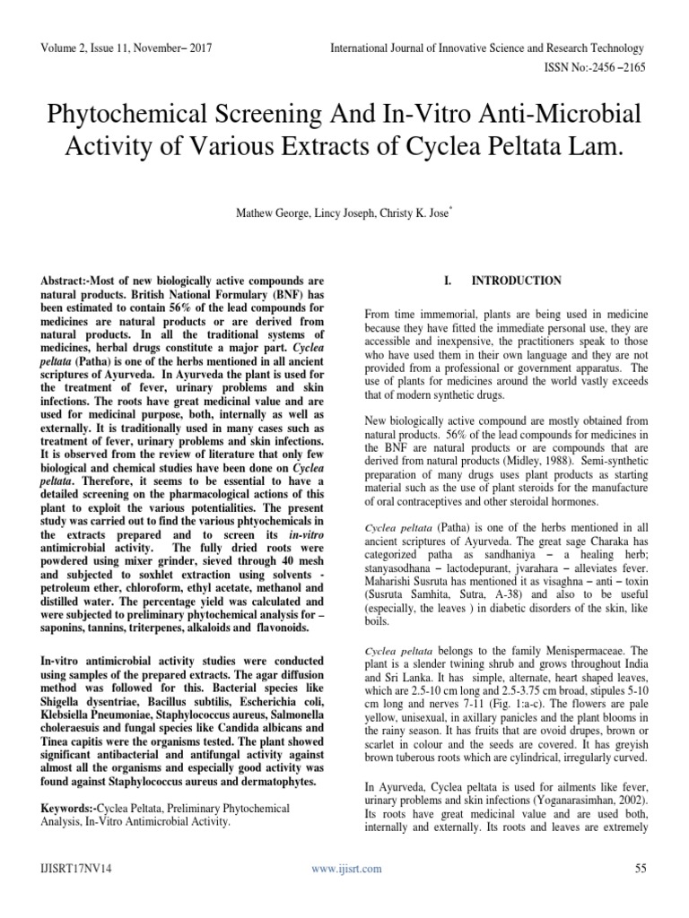 Phytochemical Screening and in Vitro Anti Microbial Activity of Various ...