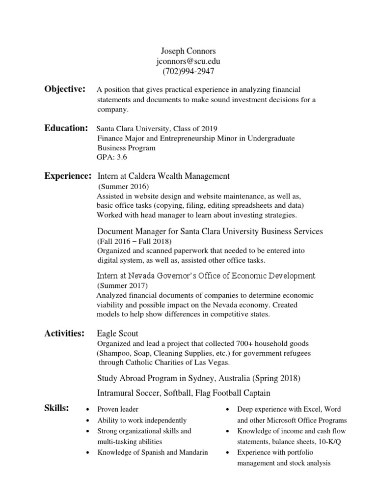 resume format for excel