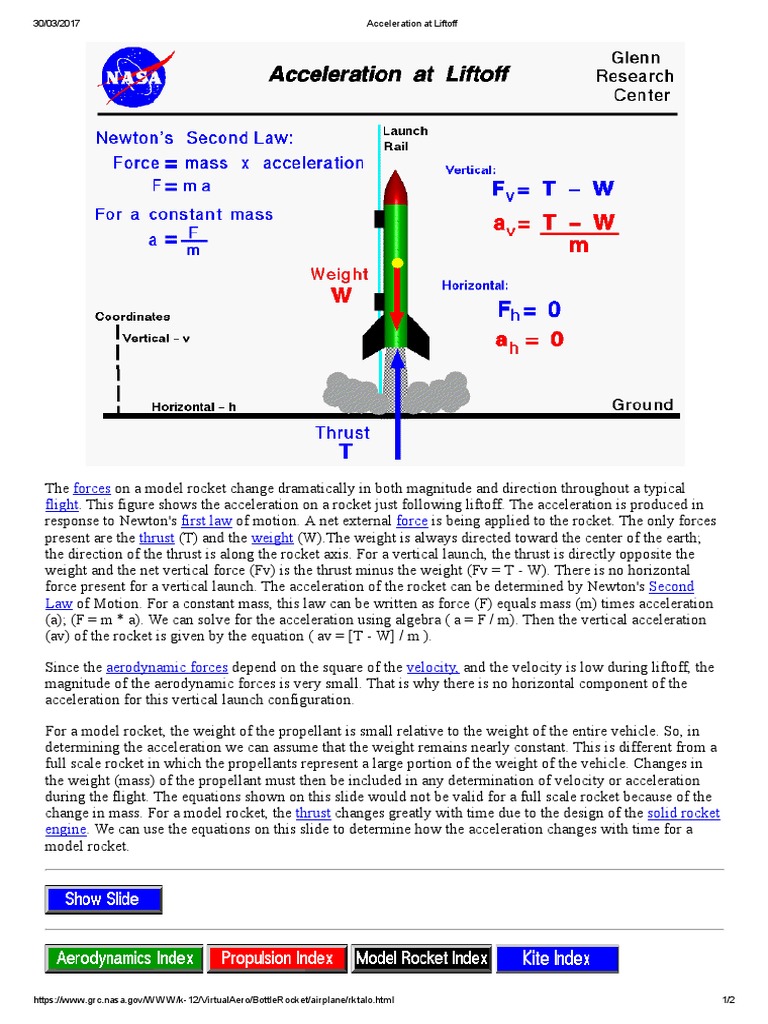 Acceleration at Liftoff Rocket Thrust
