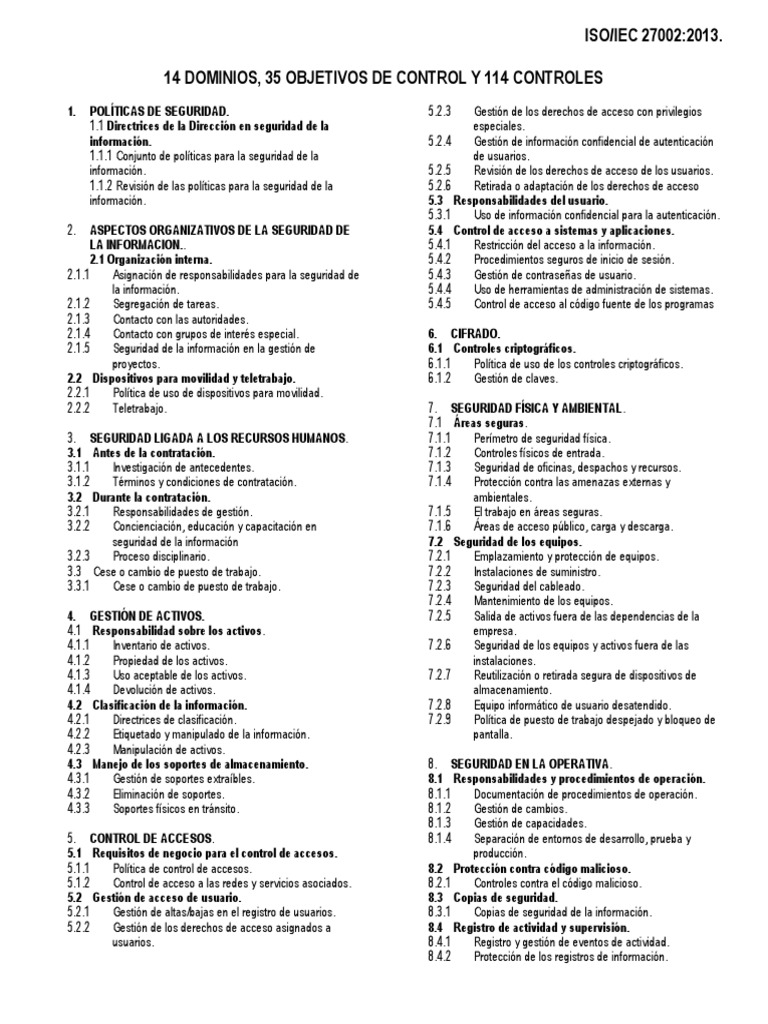 Controles de Seguridad en ISO 27002:2013 | PDF