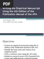 Writing The Empirical Manuscript Using The 6th Edition of The Publication Manual of The APA