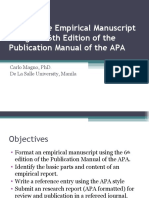 Writing The Empirical Manuscript Using The 6th Edition of The Publication Manual of The APA