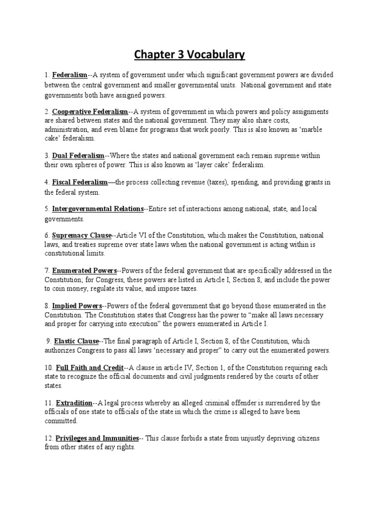 Federalism Vocabulary Guide | PDF | Article One Of The United States ...