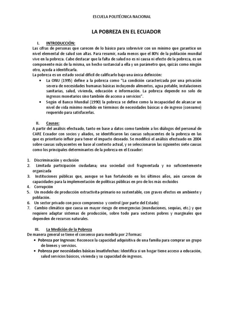 Causas y Medición de la Pobreza en Ecuador | PDF | Índice de precios al ...