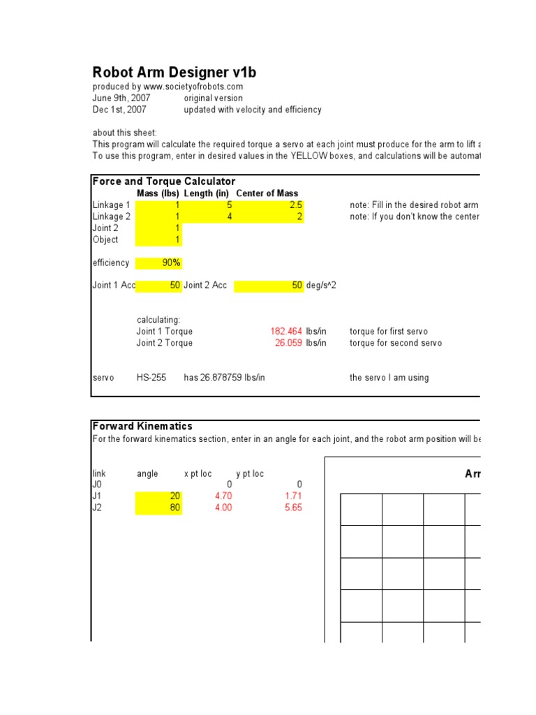 Robot Arm Designer v1b: Force and Torque Calculator | PDF | Kinematics ...