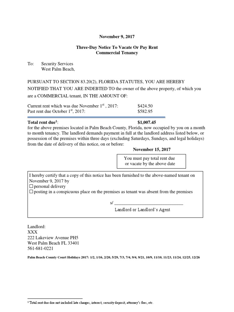 3 Day Notice SS. Eviction | PDF for Free Printable 3 Day Notice Florida