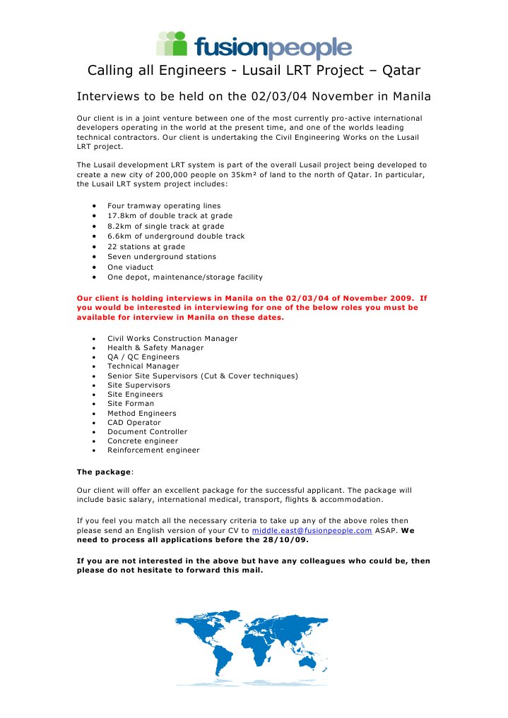 Engineers Needed for Lusail LRT Roles | PDF | Business | Computers