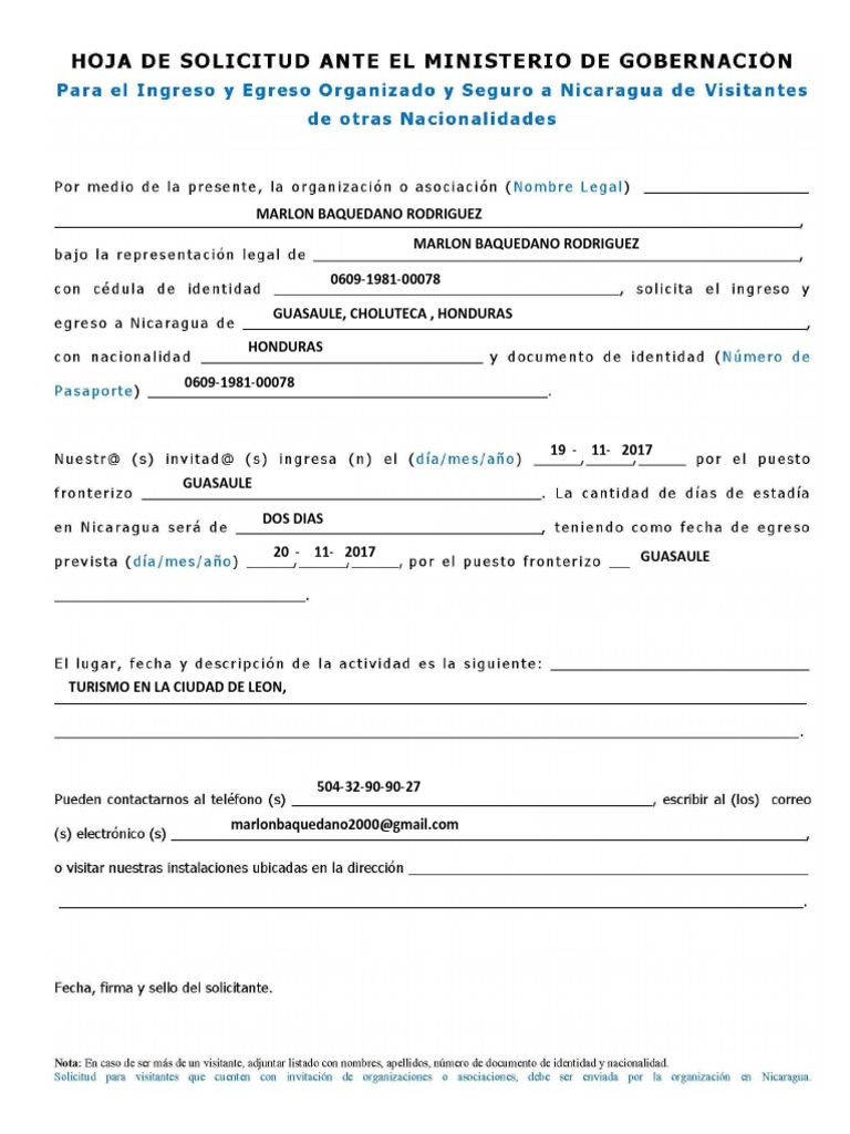 Solicitud Para Entrar A Nicaragua Pdf Image to u