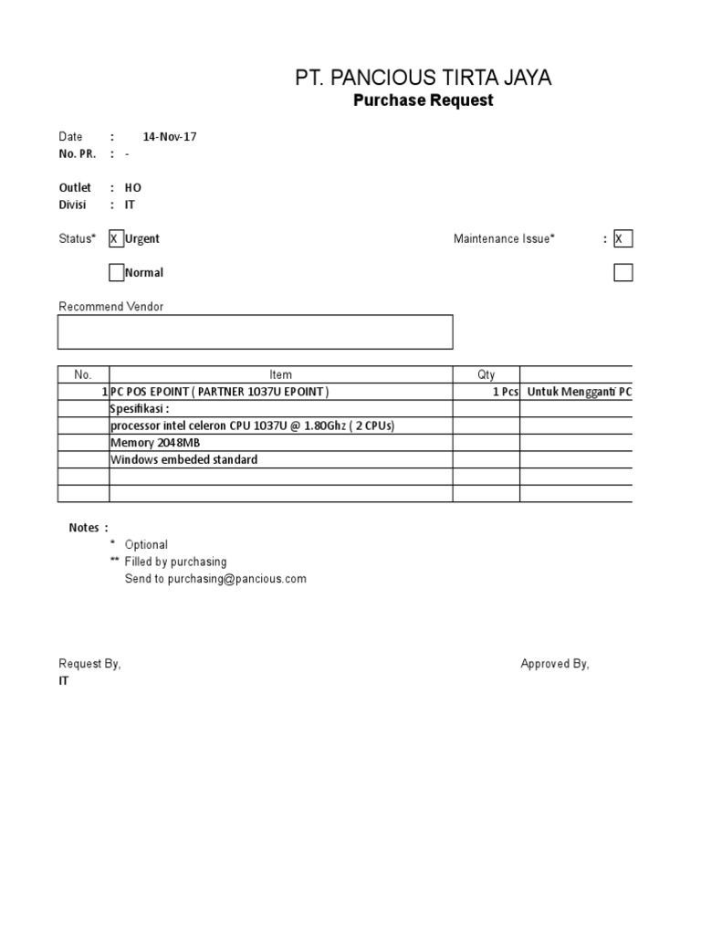 Purchasing Request PC POS EPOINT | PDF