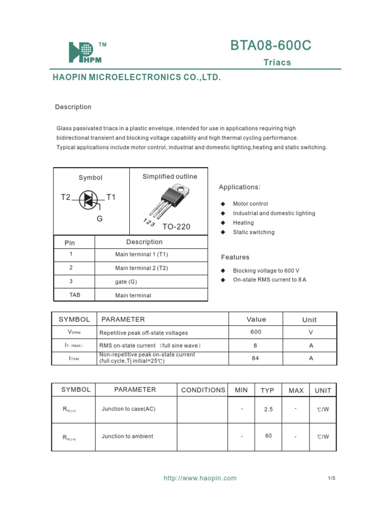 Bta08 600C | PDF | Components | Electrical Engineering