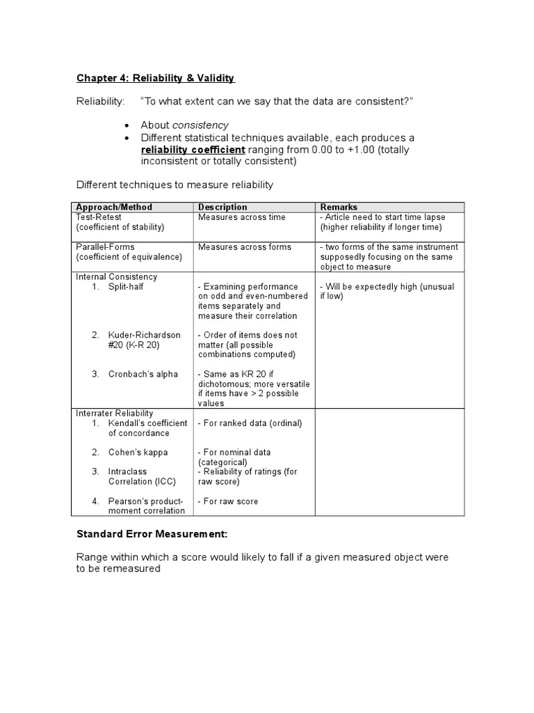 Chapter 4 Notes | PDF | Validity (Statistics) | Correlation And Dependence