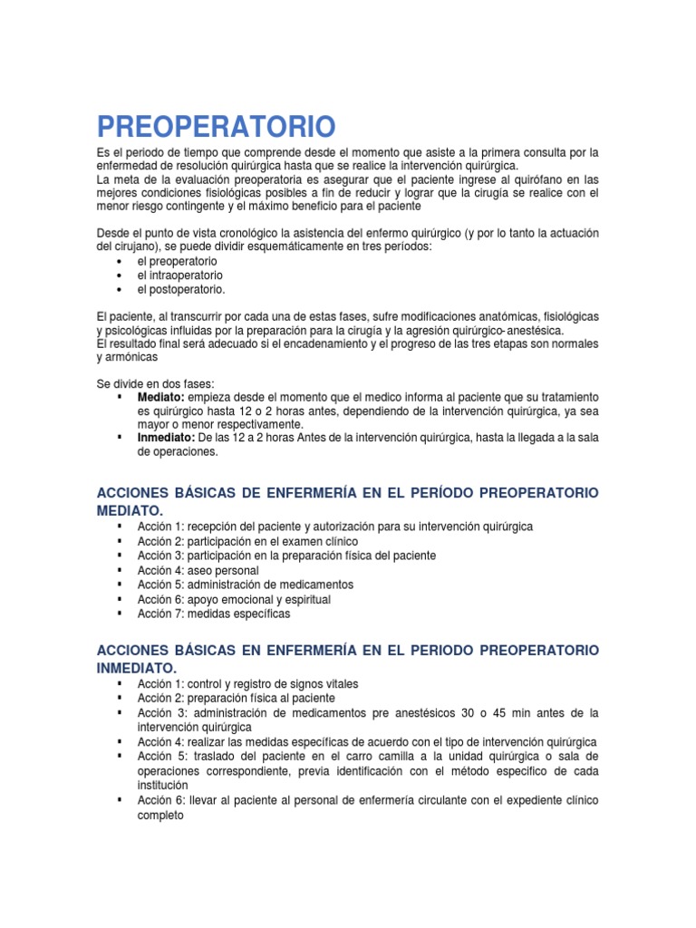 Pre Operator I o | PDF | Cirugía | Especialidades Medicas